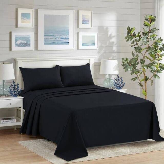 Homes-Linen 100% Egyptian Cotton Thread Count 200 Hotel Quality Flat Sheet in Black - Size: Single - image 1