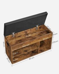 VASAGLE Medium Shoe Storage Bench with Cushion 3 Compartments Padded Seat in Brown - thumbnail 2