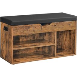 VASAGLE Medium Shoe Storage Bench with Cushion 3 Compartments Padded Seat in Brown - thumbnail 9