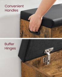 VASAGLE Medium Shoe Storage Bench with Cushion 3 Compartments Padded Seat in Brown - thumbnail 7