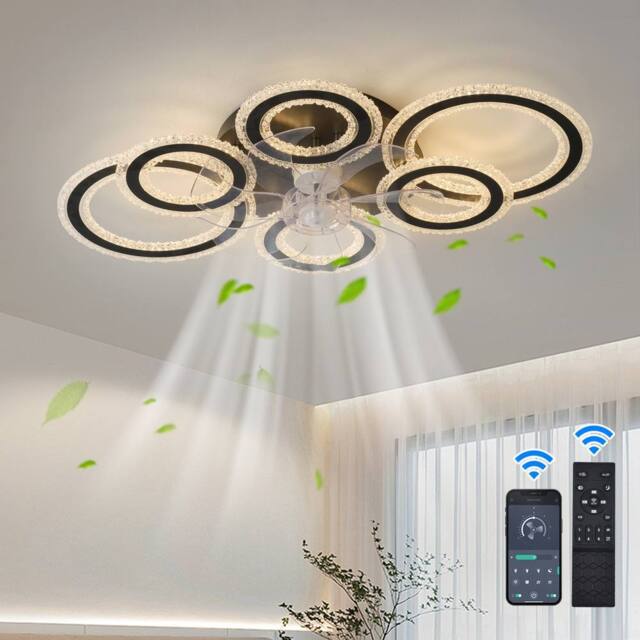 NIVOR Black Smart Ceiling Fan with LED Light, 6-Speed Reversible Quiet Lamp - image 1