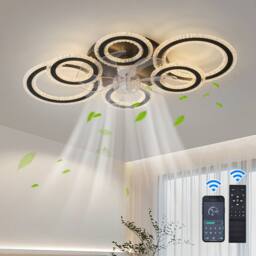 NIVOR Black Smart Ceiling Fan with LED Light, 6-Speed Reversible Quiet Lamp