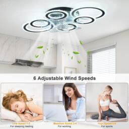 NIVOR Black Smart Ceiling Fan with LED Light, 6-Speed Reversible Quiet Lamp - thumbnail 3