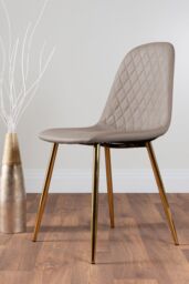 FurnitureboxUK Novara 100cm Round Tempered Glass Dining Table with Gold Legs & 4 Corona Faux Leather Chairs in Beige - thumbnail 4