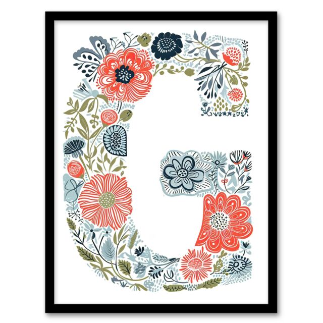 "Artery8 Women's Wall Art Print Letter G in Wildflowers Drawing Flowers Bouquet Nature Floral Word Art Framed Poster - Size: W12"" x H16""" - image 1