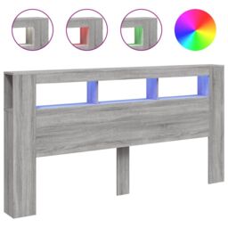 Berkfield Home LED Headboard Grey Sonoma 200 cm Engineered Wood - thumbnail 2