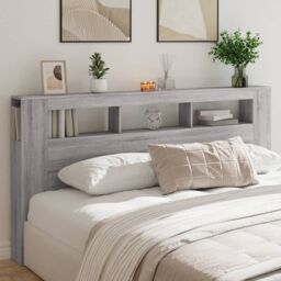Berkfield Home LED Headboard Grey Sonoma 200 cm Engineered Wood - thumbnail 1