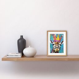 "Artery8 Wall Art Print Giraffe With Queen Birthday Crown Modern Pop Artwork Framed 9X7 Inch in Beige - Size: W7"" x H9""" - thumbnail 2