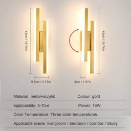 Goeco Modern LED Wall Light 16W Gold 3 Colour Temperatures 3000K/4500K/6500K - thumbnail 6