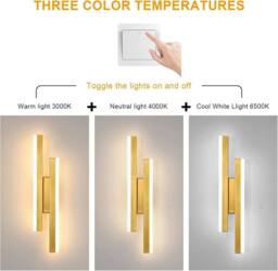 Goeco Modern LED Wall Light 16W Gold 3 Colour Temperatures 3000K/4500K/6500K - thumbnail 2