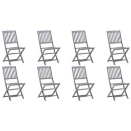 Berkfield Home Folding Outdoor Chairs 8 pcs Solid Acacia Wood in Grey - thumbnail 1