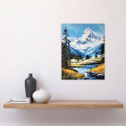 Artery8 Swiss Alps Oil Painting Switzerland Snow Capped Peaks & River In Idyllic Alpine Meadow Unframed Wall Art Print Poster Home Decor Premium - thumbnail 4