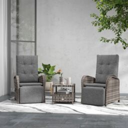OUTSUNNY 3 PCs Rattan Chaise Lounge Sofa Set w/ Cushion for Patio Yard Porch in Brown - thumbnail 1