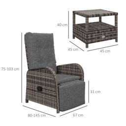 OUTSUNNY 3 PCs Rattan Chaise Lounge Sofa Set w/ Cushion for Patio Yard Porch in Brown - thumbnail 3