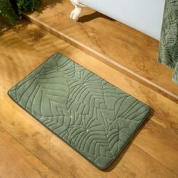 OHS Leaf Bath Mat Bathroom Shower Non-Slip Toilet Memory Foam Thick Absorbent Rug in Green - thumbnail 2