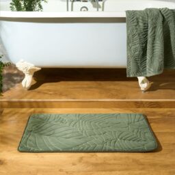 OHS Leaf Bath Mat Bathroom Shower Non-Slip Toilet Memory Foam Thick Absorbent Rug in Green