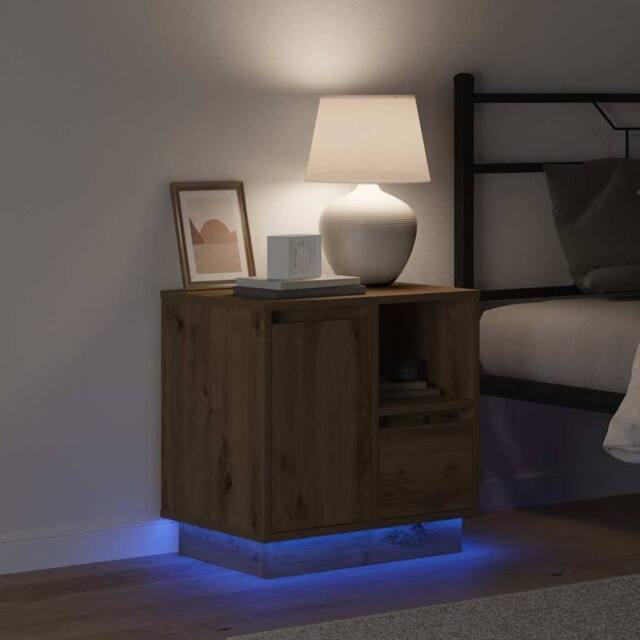 Berkfield Home Modern Bedside Cabinet with LED Artisan Oak 50x34, 5x50 cm in Brown - image 1