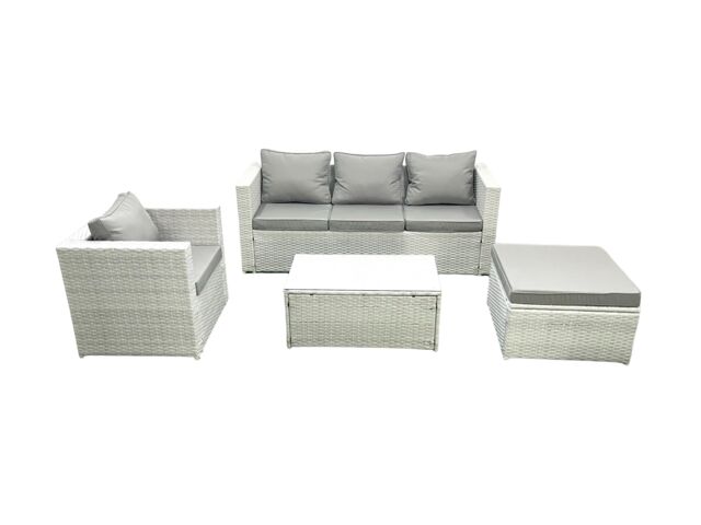 Fimous Rattan Garden Furniture Set with 3 Seater Sofa Chair Rectangular Coffee Table Big Footstool Light Grey Mixed 5 Seater - image 1