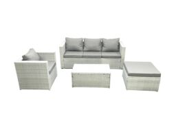 Fimous Rattan Garden Furniture Set with 3 Seater Sofa Chair Rectangular Coffee Table Big Footstool Light Grey Mixed 5 Seater - thumbnail 1