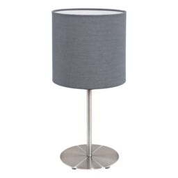 Loops Table Desk Lamp Colour Satin Nickel Steel Shade Grey Fabric Bulb E27 1x60W in Metallics