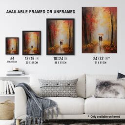"Artery8 Wall Art Print Romantic Stroll Oil Painting Orange Red Autumn Forest Landscape Bedroom Art Framed - Size: W12"" x H16""" - thumbnail 3