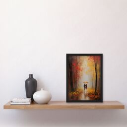 "Artery8 Wall Art Print Romantic Stroll Oil Painting Orange Red Autumn Forest Landscape Bedroom Art Framed - Size: W12"" x H16""" - thumbnail 4