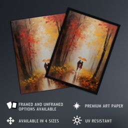 "Artery8 Wall Art Print Romantic Stroll Oil Painting Orange Red Autumn Forest Landscape Bedroom Art Framed - Size: W12"" x H16""" - thumbnail 2