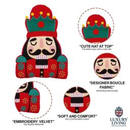 Luxury Living Nutcracker Festive Embroidered Christmas Cushion in Red - Size: 50 cm x 35 cm - thumbnail 2