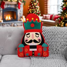 Luxury Living Nutcracker Festive Embroidered Christmas Cushion in Red - Size: 50 cm x 35 cm - thumbnail 4