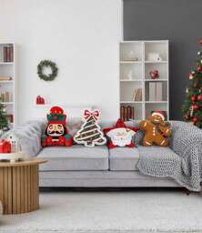 Luxury Living Nutcracker Festive Embroidered Christmas Cushion in Red - Size: 50 cm x 35 cm - thumbnail 6