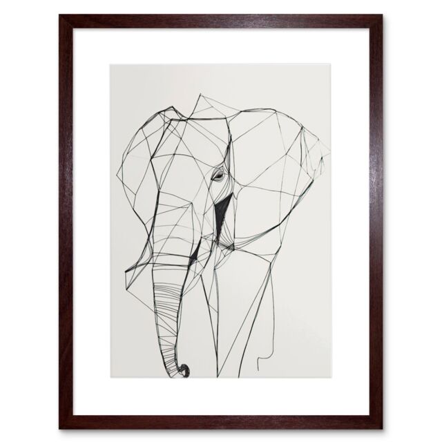 "Artery8 Wall Art Print Elephant Simple Polygon Line Drawing Artwork Framed 9X7 Inch in Brown - Size: W7"" x H9""" - image 1