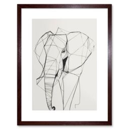 "Artery8 Wall Art Print Elephant Simple Polygon Line Drawing Artwork Framed 9X7 Inch in Brown - Size: W7"" x H9""" - thumbnail 1
