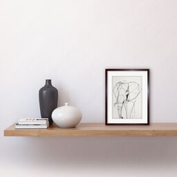 "Artery8 Wall Art Print Elephant Simple Polygon Line Drawing Artwork Framed 9X7 Inch in Brown - Size: W7"" x H9""" - thumbnail 2
