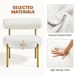 EONLION White Fabric Chair with Seat & Legs - Size: 100 cm - thumbnail 2