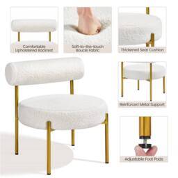 EONLION White Fabric Chair with Seat & Legs - Size: 100 cm - thumbnail 3