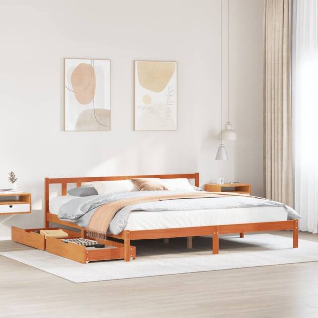 Berkfield Home Bed Frame without Mattress Wax Brown 200x200 cm Solid Wood Pine - image 1