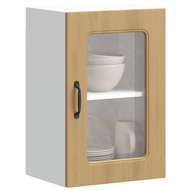 Berkfield Home Kitchen Wall Cabinet with Glass Door Kalmar Artisan Oak Engineered Wood in Brown - image 1