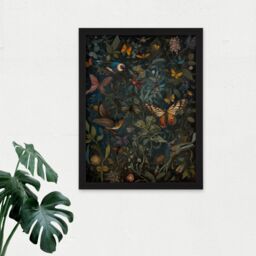 "Artery8 Wall Art Print William Morris Style Plants Birds & Butterflies Large Framed Wall Décor Art in White - Size: W18"" x H24""" - thumbnail 2