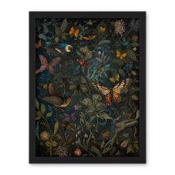 "Artery8 Wall Art Print William Morris Style Plants Birds & Butterflies Large Framed Wall Décor Art in White - Size: W18"" x H24""" - thumbnail 1