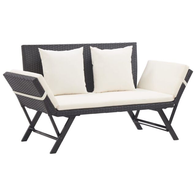 Berkfield Home Garden Bench with Cushions Black 176 cm Poly Rattan - image 1