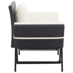 Berkfield Home Garden Bench with Cushions Black 176 cm Poly Rattan - thumbnail 3