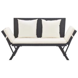 Berkfield Home Garden Bench with Cushions Black 176 cm Poly Rattan - thumbnail 2