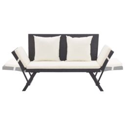 Berkfield Home Garden Bench with Cushions Black 176 cm Poly Rattan - thumbnail 5