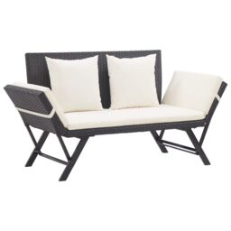 Berkfield Home Garden Bench with Cushions Black 176 cm Poly Rattan - thumbnail 1