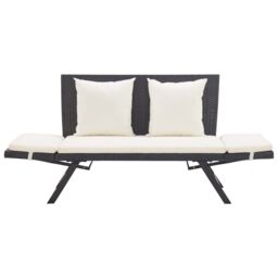 Berkfield Home Garden Bench with Cushions Black 176 cm Poly Rattan - thumbnail 6