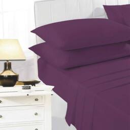 K Collection Percale Percale Fitted Sheet in Aubergine - Size: Single - thumbnail 1