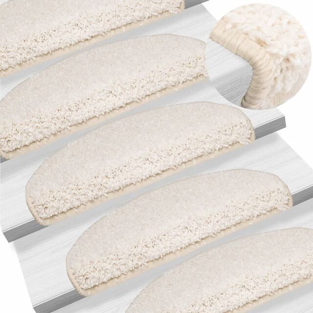 Berkfield Home Carpet Stair Treads 15 pcs White 65x21x4 cm - Size: Medium - image 1