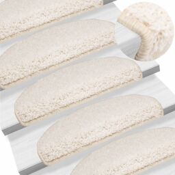 Berkfield Home Carpet Stair Treads 15 pcs White 65x21x4 cm - Size: Medium - thumbnail 1