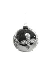KDMD Glass Pewter Bauble with Flowers 10cm 2 Pack in Grey