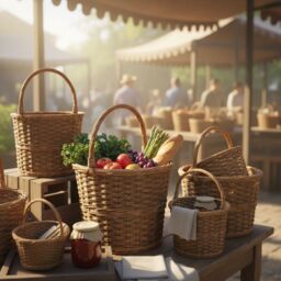 Red Hamper Wicker Yorkshire Barrel Shopping Basket in Brown - thumbnail 2